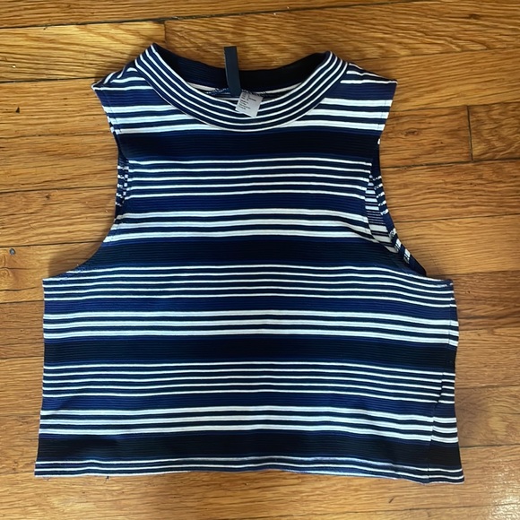 H&M Crop top navy, black and white striped - Picture 1 of 2